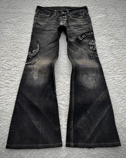 Tornado Mart Embroided Patches Flared Jeans