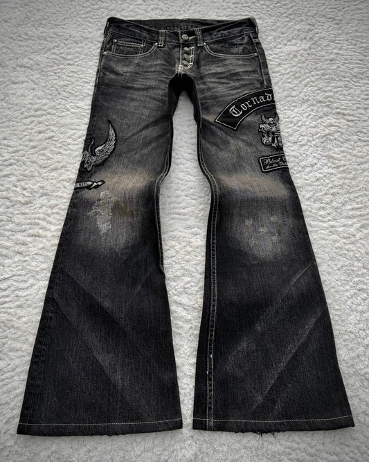 Tornado Mart Embroided Patches Flared Jeans