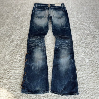 Fuga Python Detailed Flared Lace Up Jeans