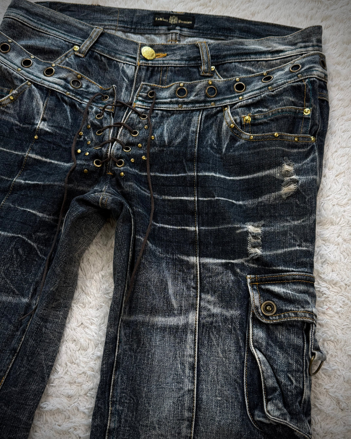 Lowbox Double Waisted Lace Up Clawmarks Flared Jeans