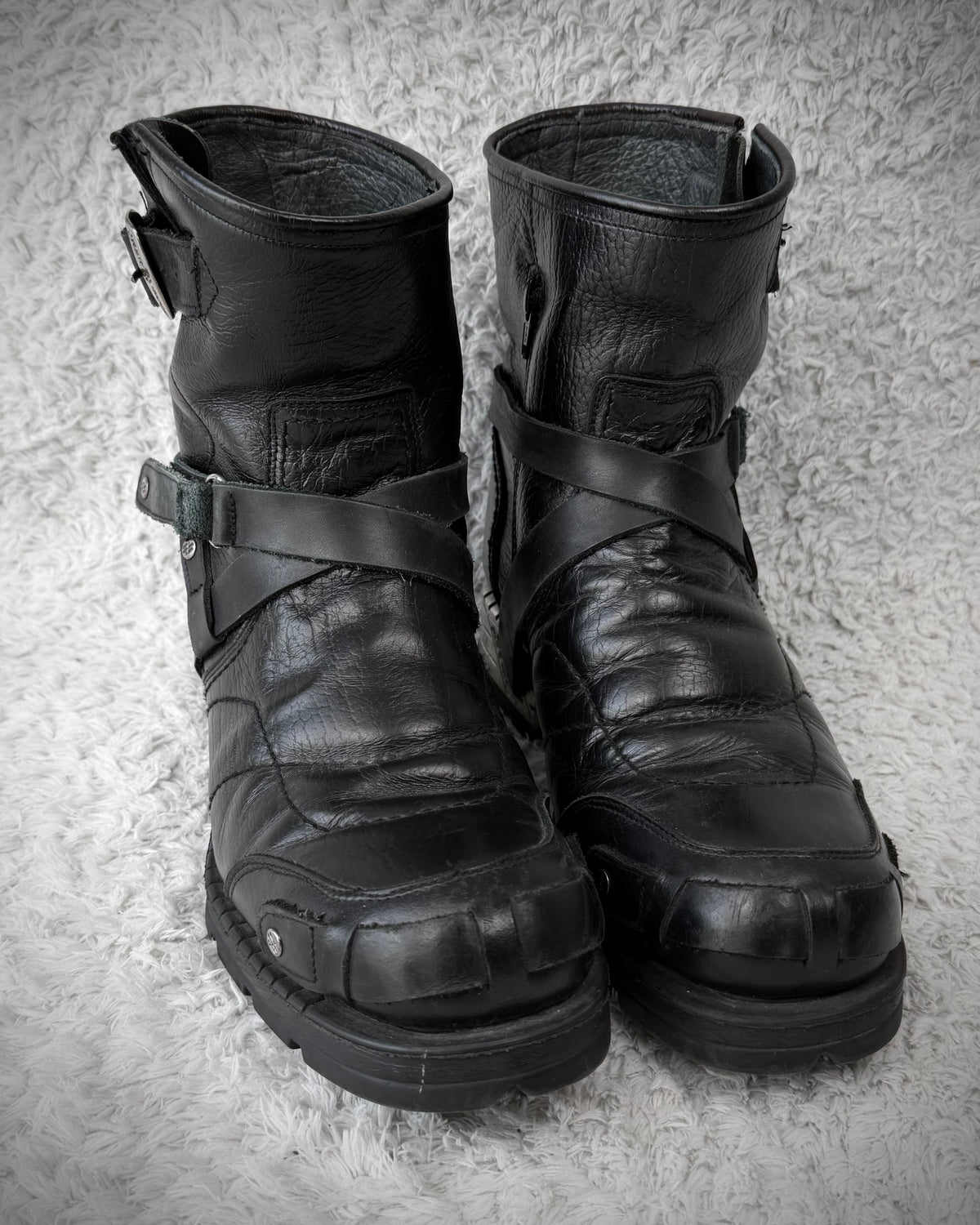 New Rock Steel Heel Belted Leather Boots