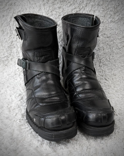 New Rock Steel Heel Belted Leather Boots