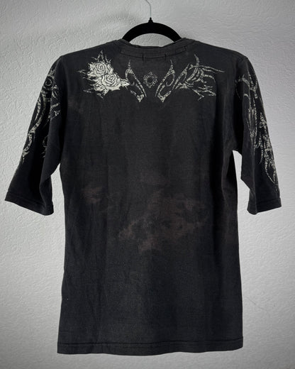 Tornado Mart Tribal Pattern Rose Embroidery T-Shirt