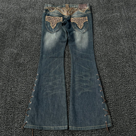 Tornado Mart Western Lace-Up Flared Denim