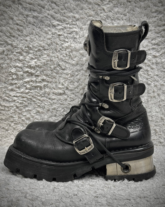 New Rock Steel Heel Leather Boots