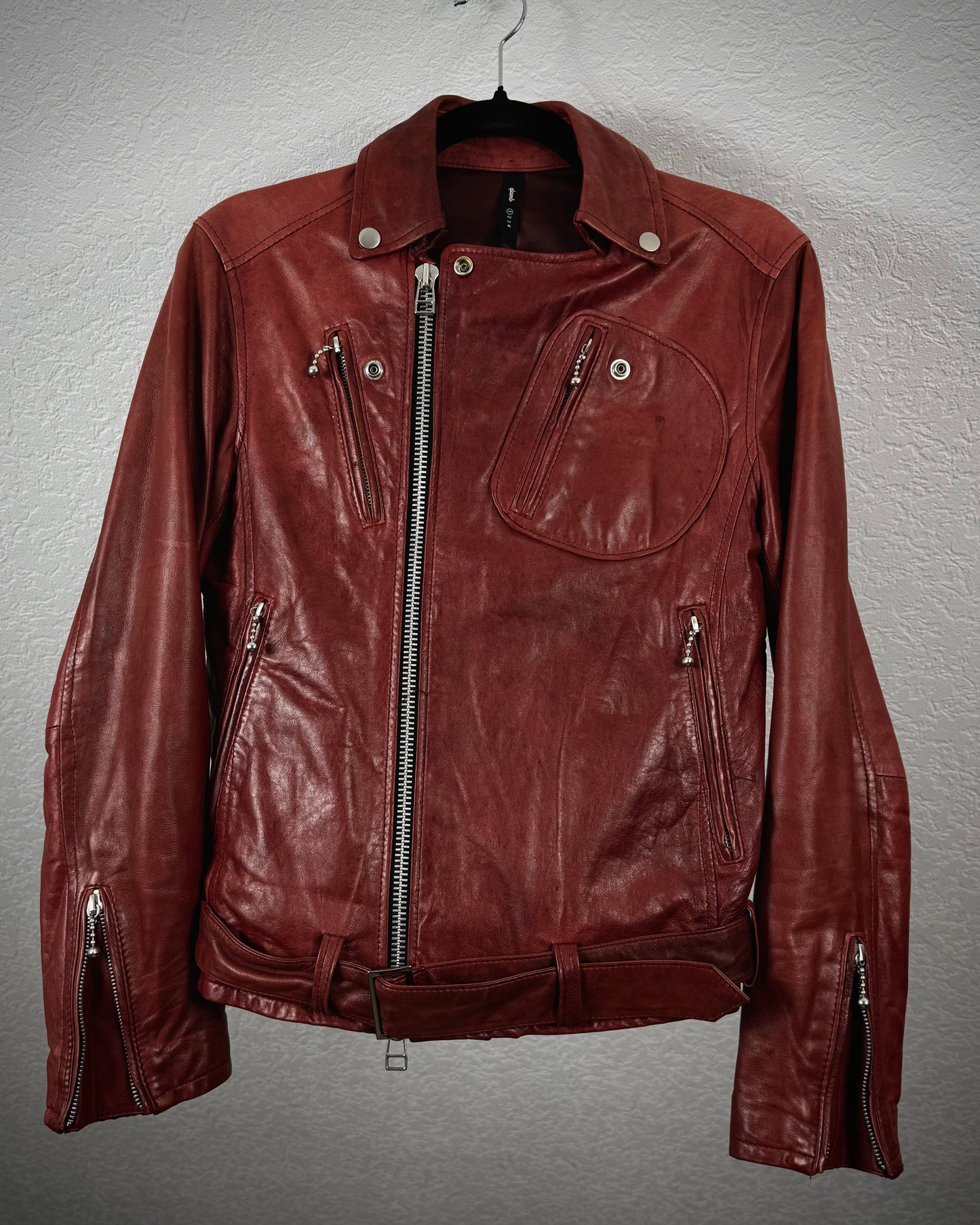 Glamb Bordeaux Leather Biker Jacket