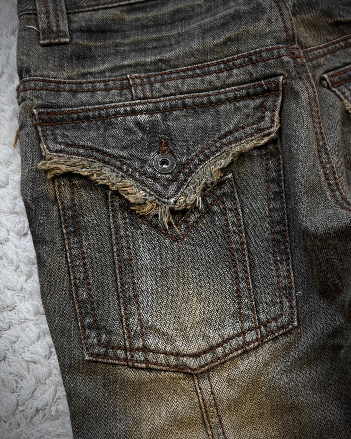 Morgan Homme Fringed Mud Washed Flared Jeans