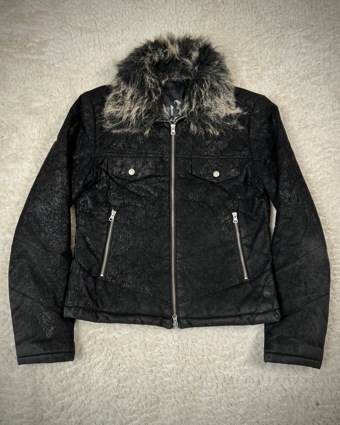 Body Wave Cracked Wax Fur Jacket