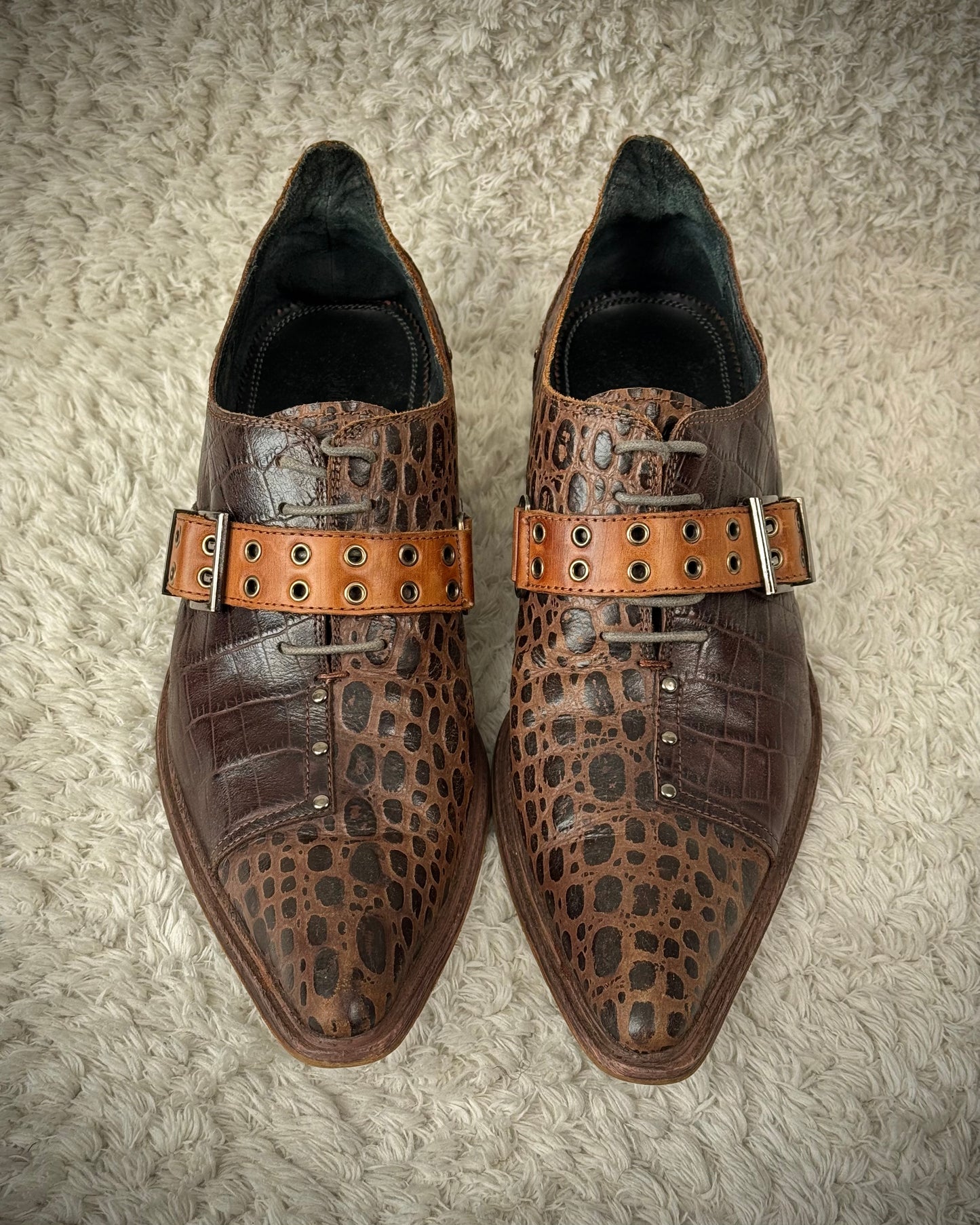 Boredom Vintage Crocodile Textured Leather Boots