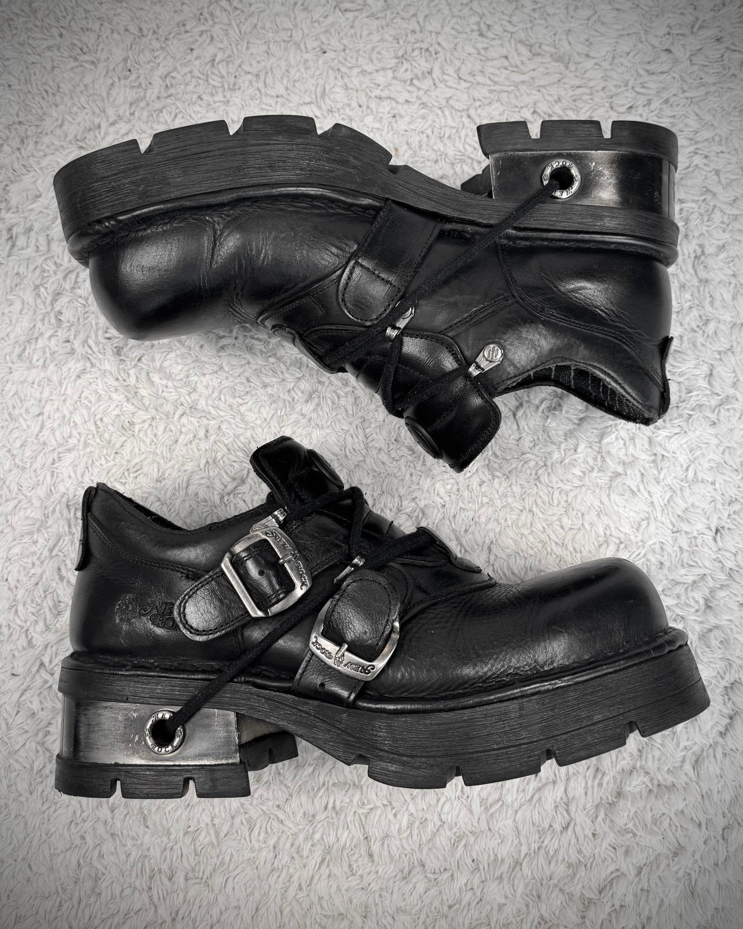 New Rock Gun Metal Steel Heel Leather Boots