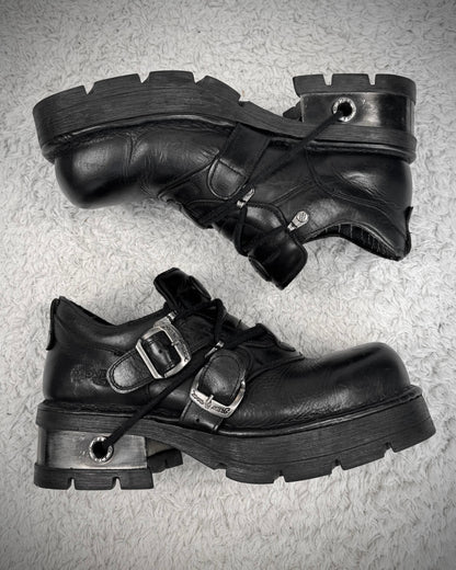 New Rock Gun Metal Steel Heel Leather Boots