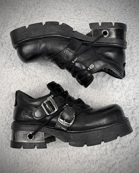 New Rock Gun Metal Steel Heel Leather Boots