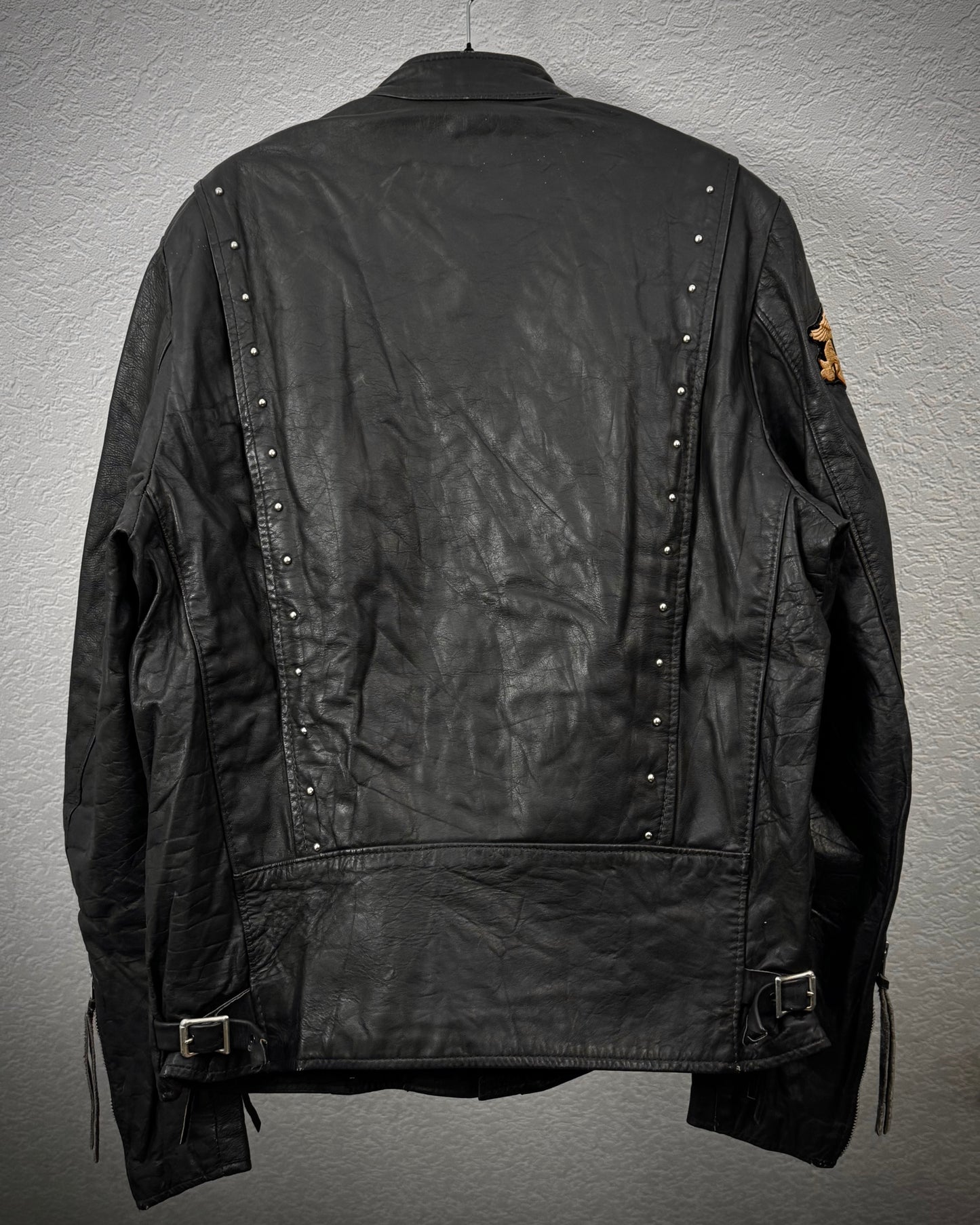 Brooks Harley Patched Studded Vintage Leather Biker Jacket