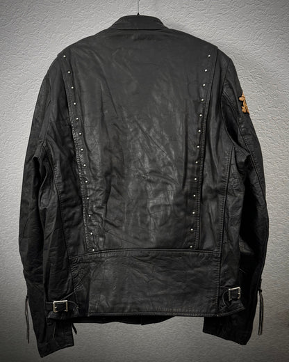 Brooks Harley Patched Studded Vintage Leather Biker Jacket