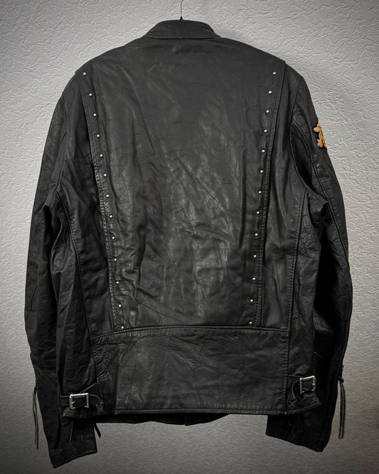 Brooks Harley Patched Studded Vintage Leather Biker Jacket