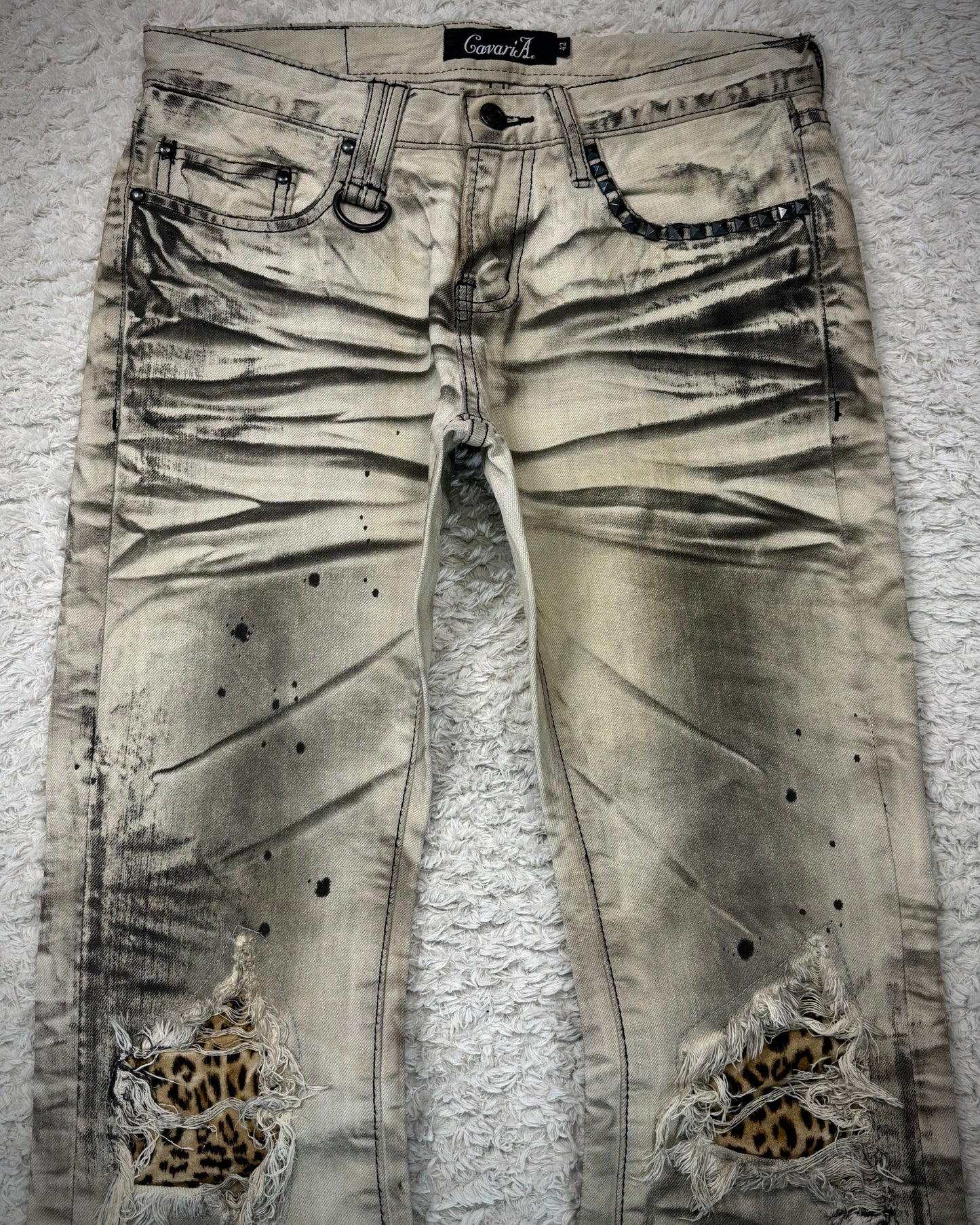 CavariA Leopard Repaired Clawmarks Bootcut Denim