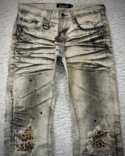 CavariA Leopard Repaired Clawmarks Bootcut Denim