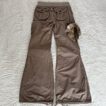 G.O.A Rustic Fur & Leather Pocket Flared Cargo Pants