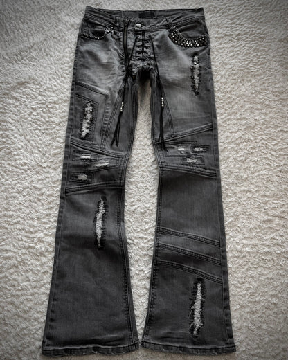 Midas Lace Up Studded Distressing Flared Jeans
