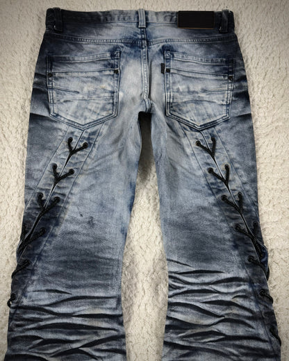 Tornado Mart Clawmark Washed Spiral Lace Up Flared Jeans