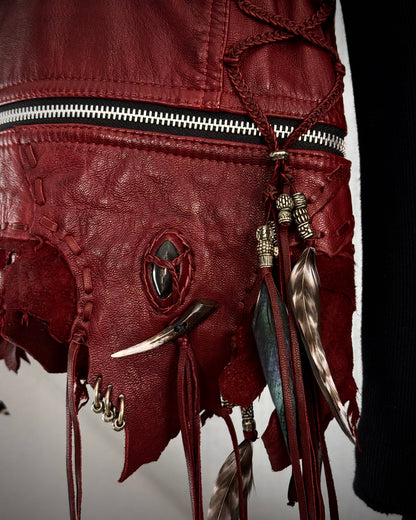 14th Addiction “Beat It” Crimson Leather Jacket