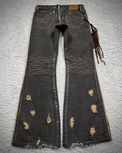 Obelisk Silver Waxed Holster Pouch Flared Jeans