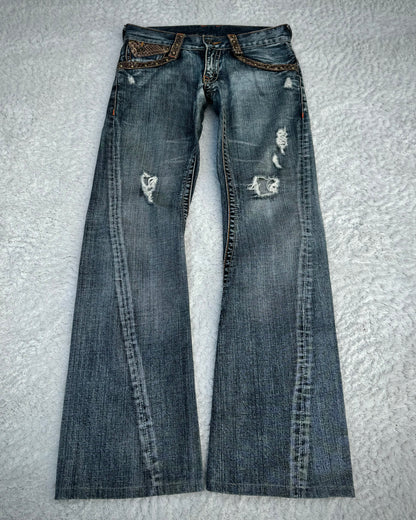 Semantic Design Studded Python Lace Up Flared Jeans