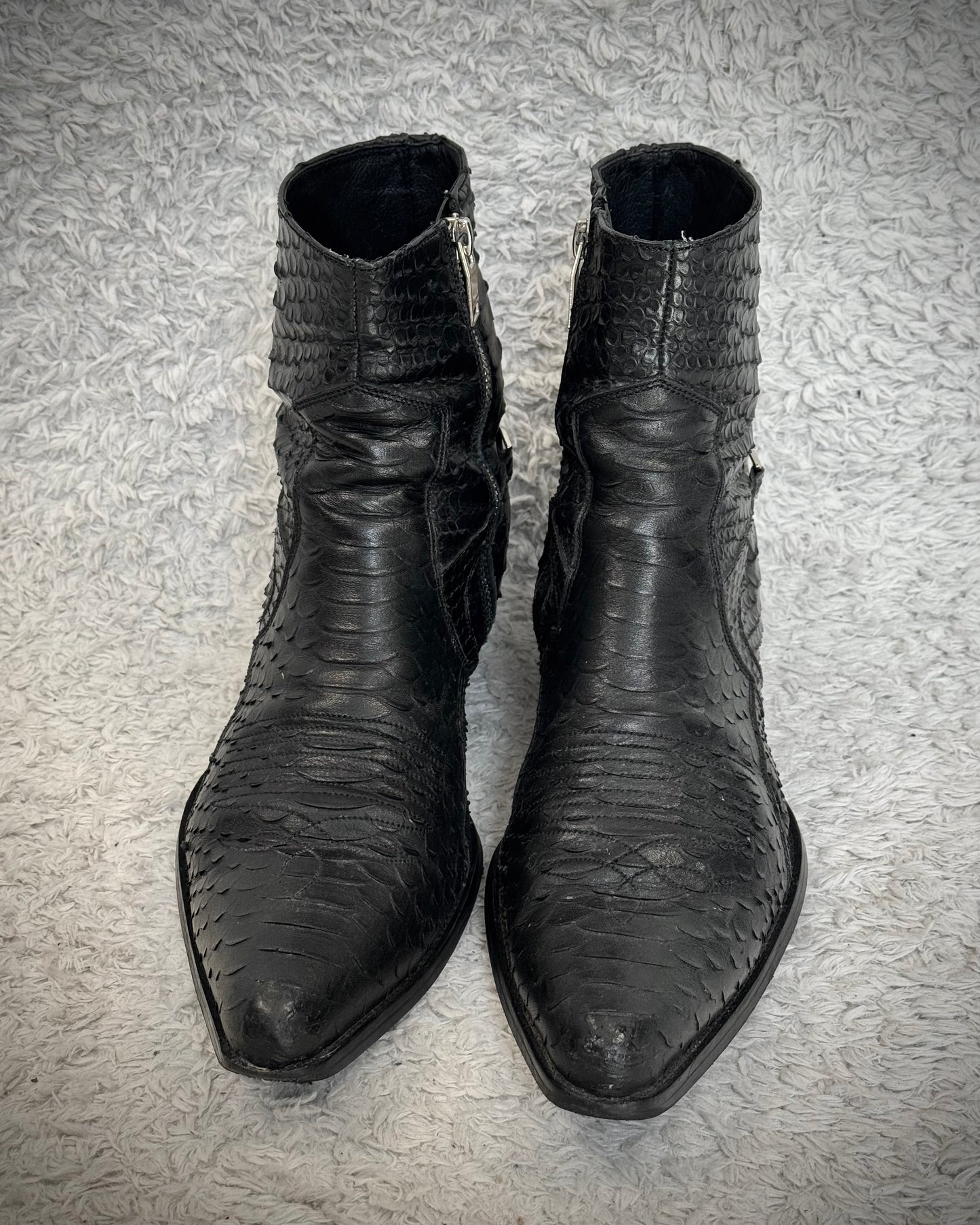 Fr. Lancelot Pointed Python Leather Boots