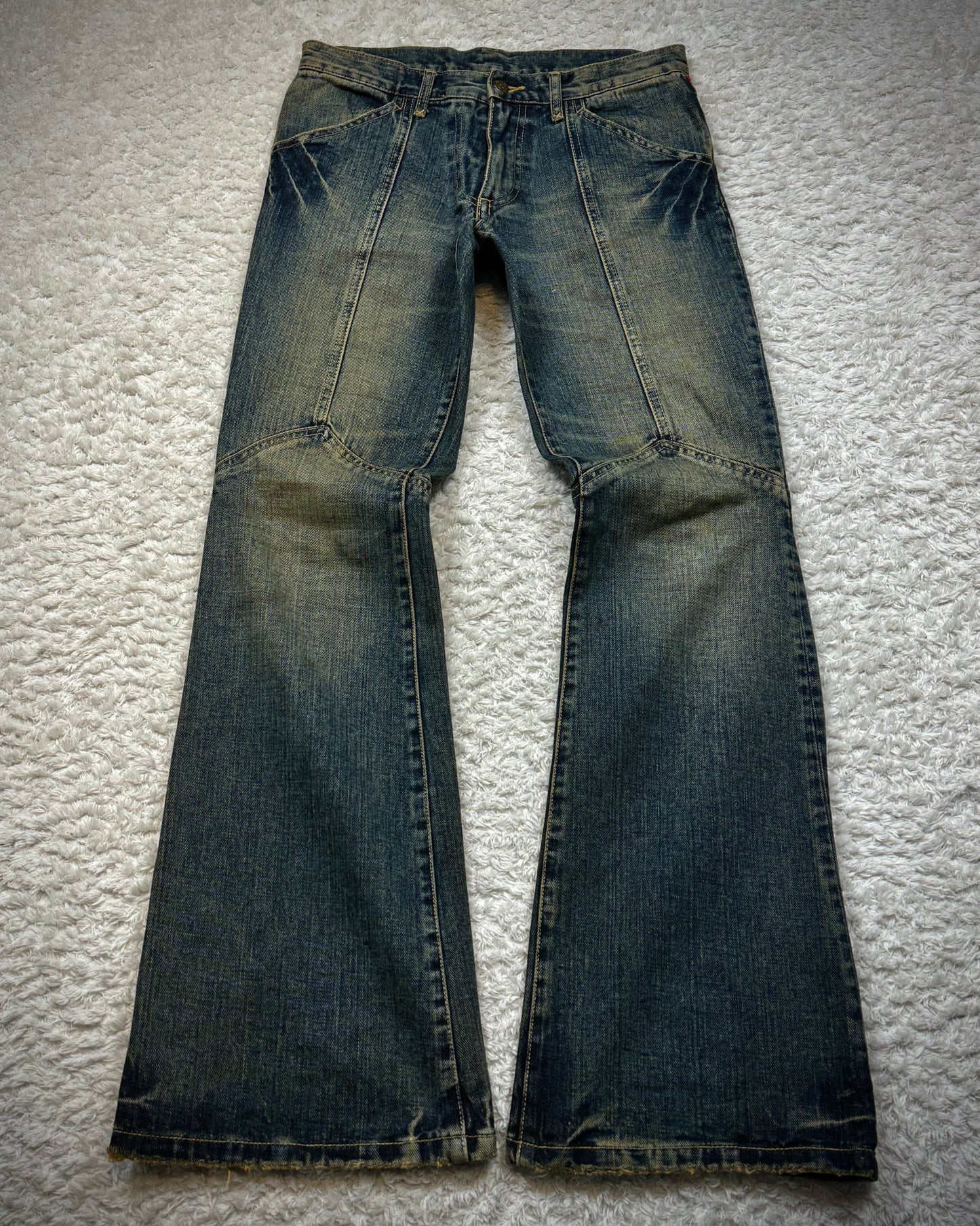 Tornado Mart Mud Washed Grommeted Flared Jeans