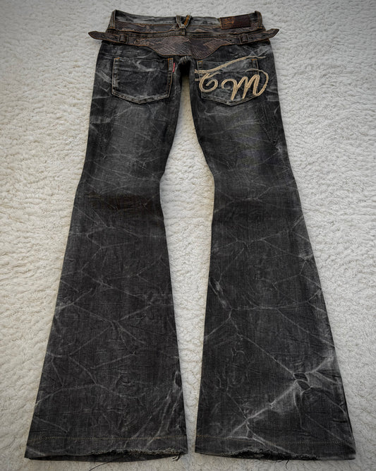 Tornado Mart Python Belted Flared Jeans