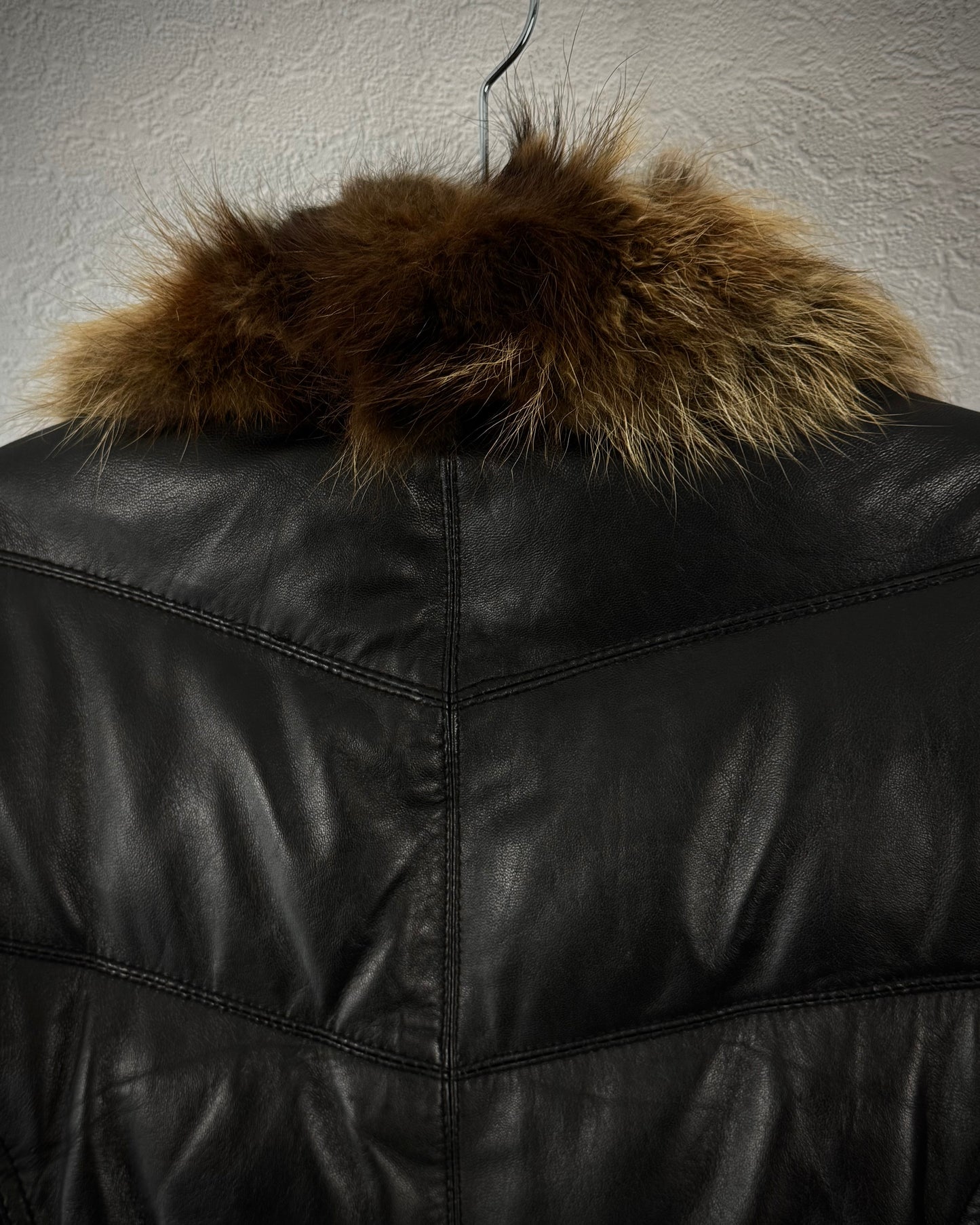 Shellac Fur Collar Leather Puffer Jacket