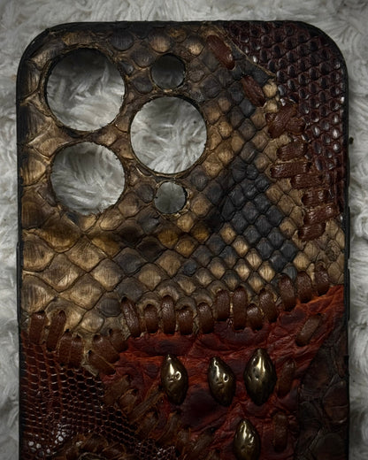 Freebird iPhone 15 Pro Scar-Stitched Studded Python Case