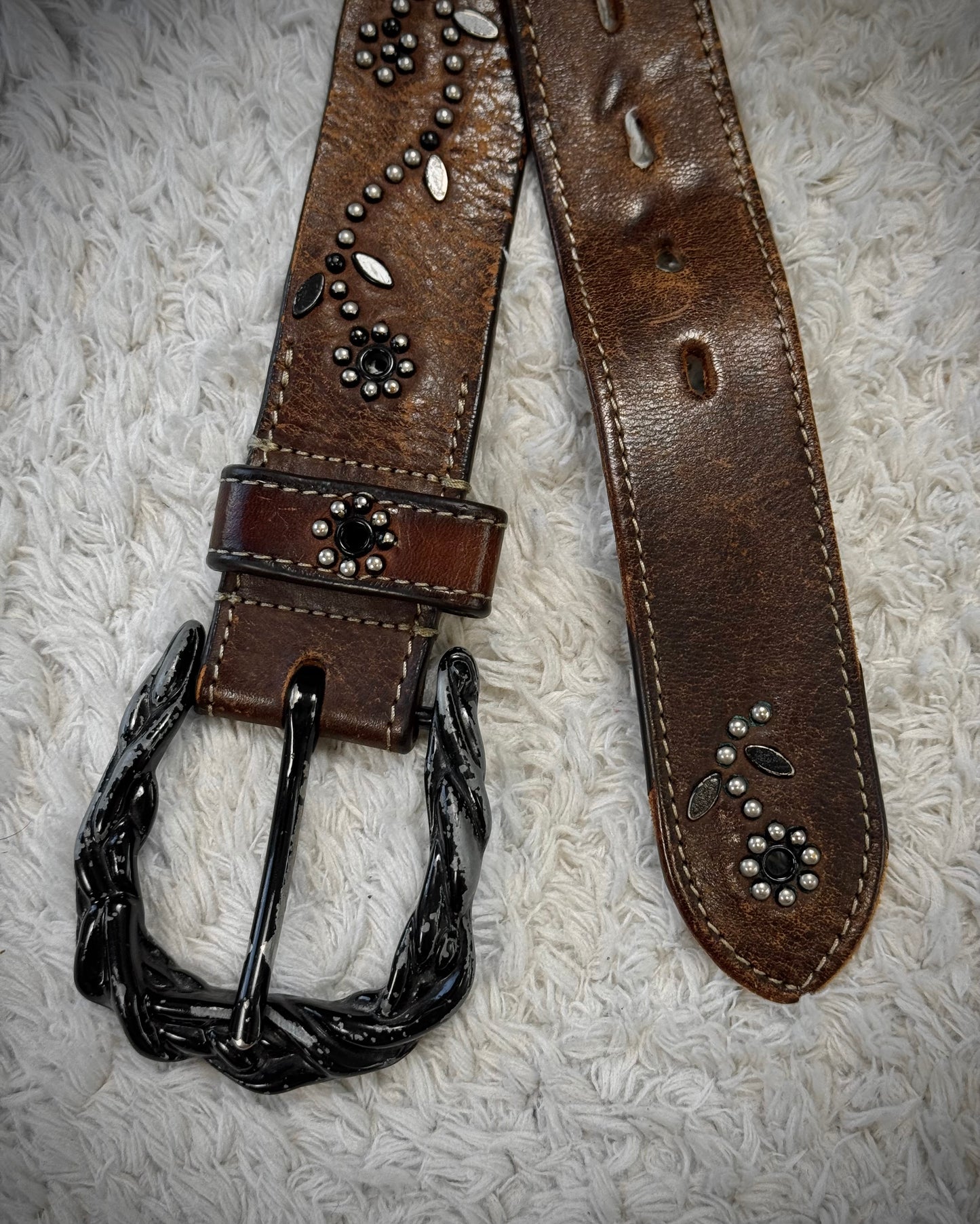 Tornado Mart Vintage Studded Textured Leather Belt
