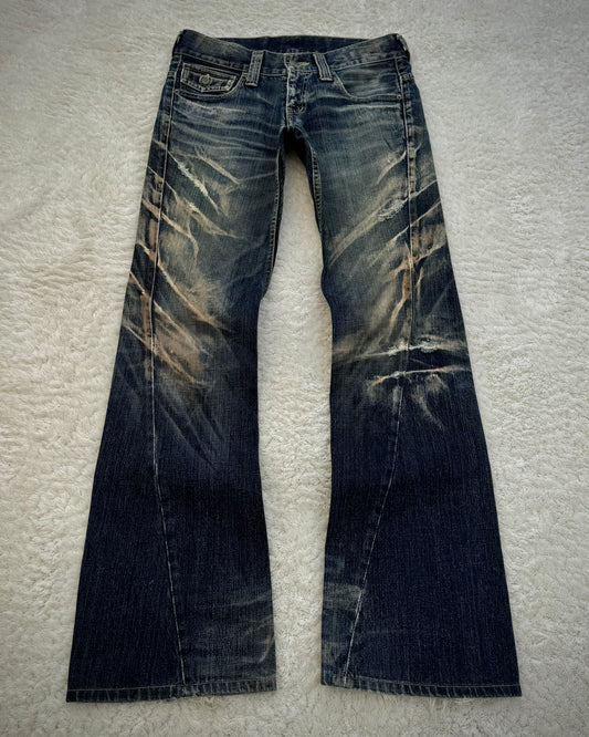 Tornado Mart Mud Claw Marks Washed Spiral Bootcut Jeans