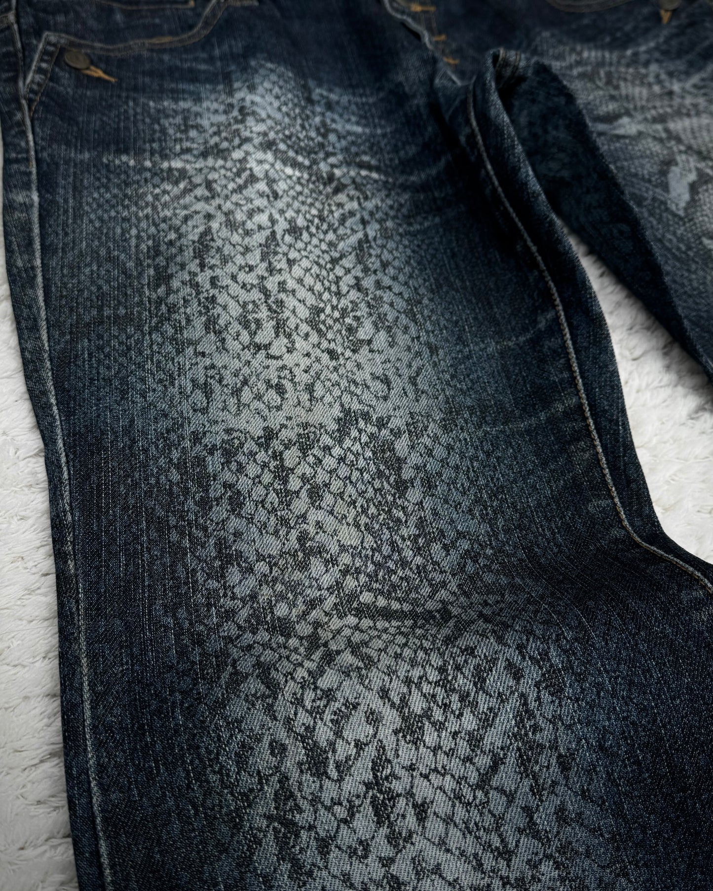 Tornado Mart Snakeskin Pattern Flared Denim