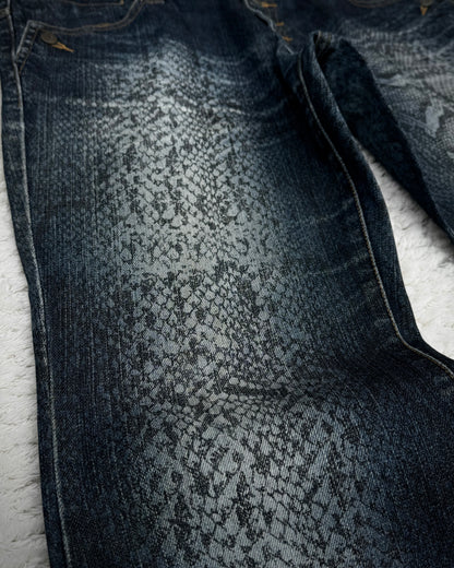 Tornado Mart Snakeskin Pattern Flared Denim