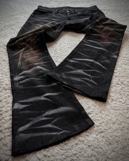 Tornado Mart Bordeaux Clawmarks Coated Flared Jeans