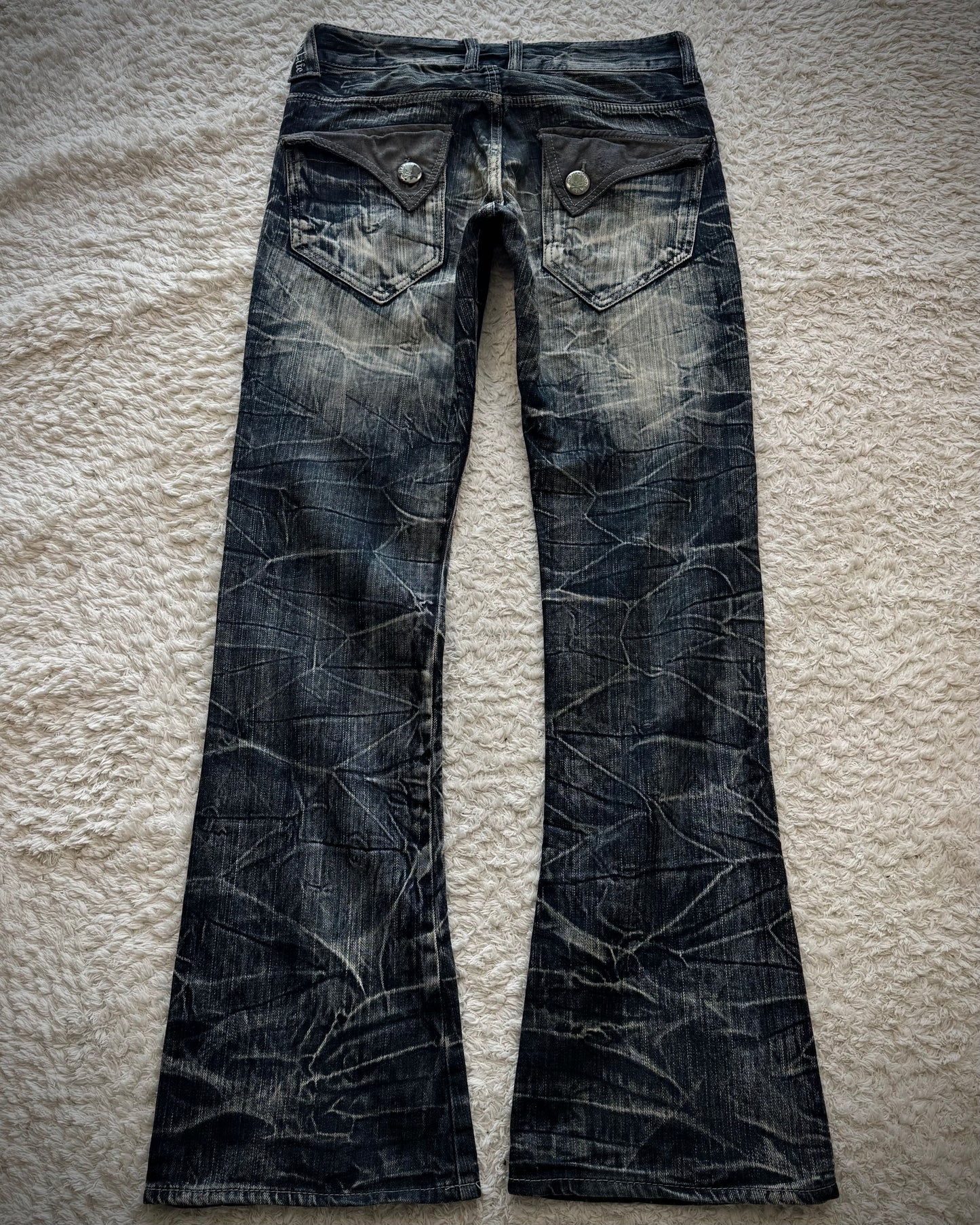 Wild Life Spider Web Honeycomb Washed Flared Jeans