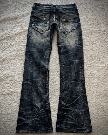 Wild Life Spider Web Honeycomb Washed Flared Jeans