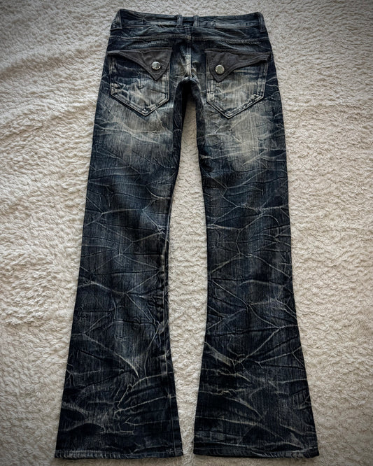 Wild Life Spider Web Honeycomb Washed Flared Jeans