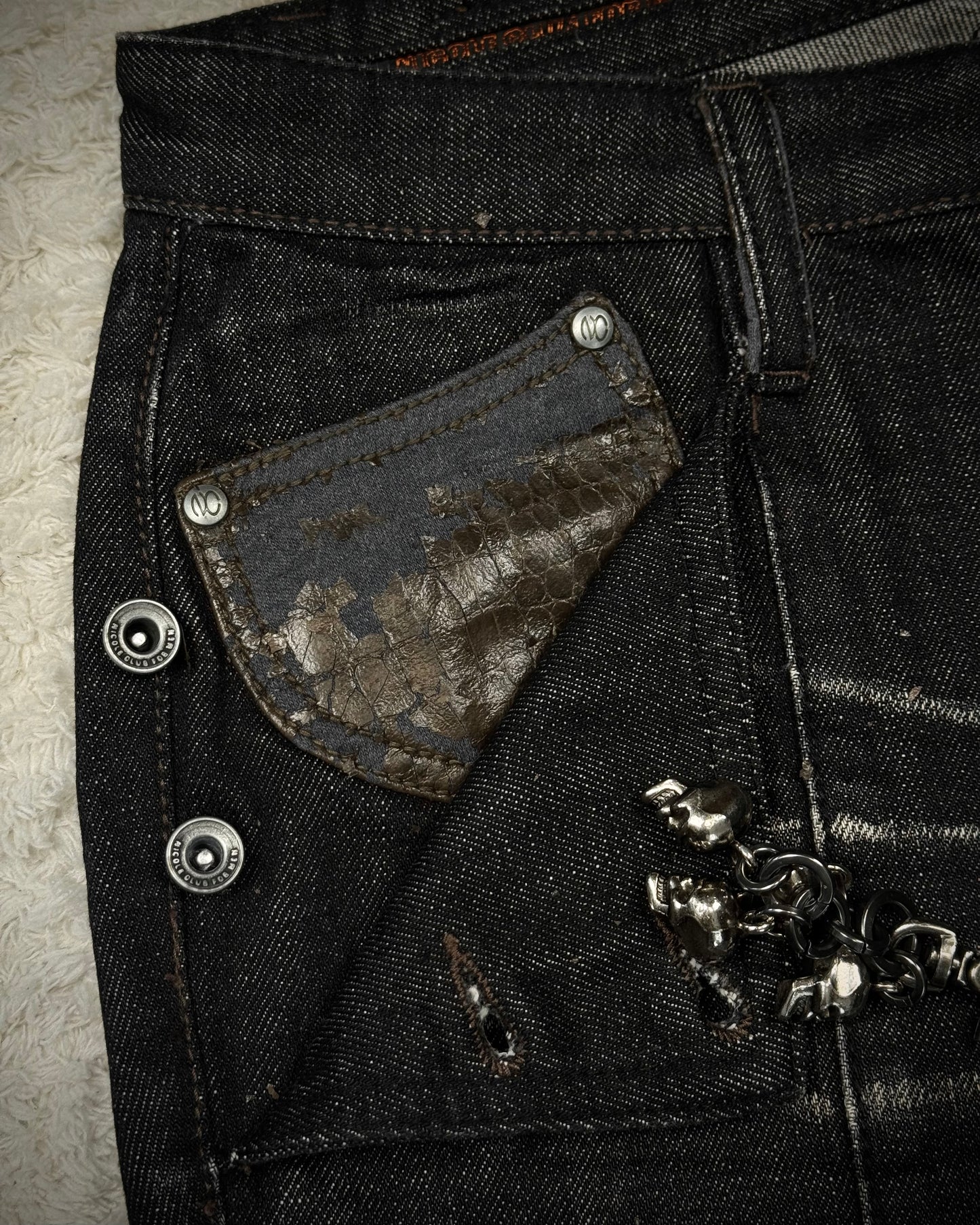 Nicole Club Clawmarks Washed Python Detailed Bootcut Jeans