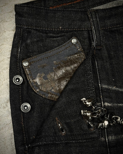 Nicole Club Clawmarks Washed Python Detailed Bootcut Jeans