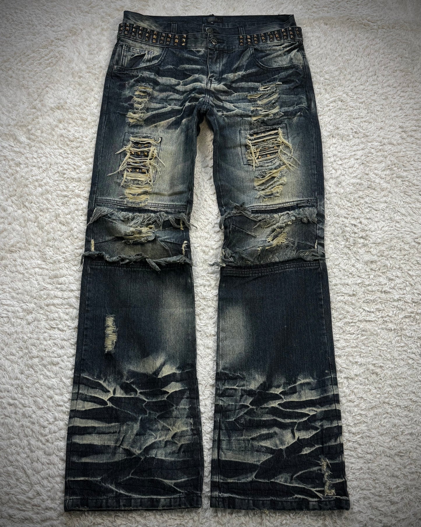 Black Baccara Double Waisted Studs Repaired Bootcut Jeans