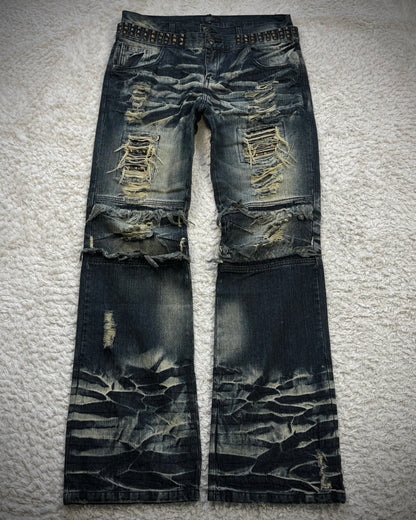 Black Baccara Double Waisted Studs Repaired Bootcut Jeans