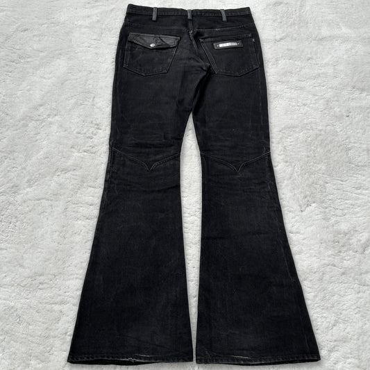 Back Bone Snakeskin Leather Patchwork Flared Jeans