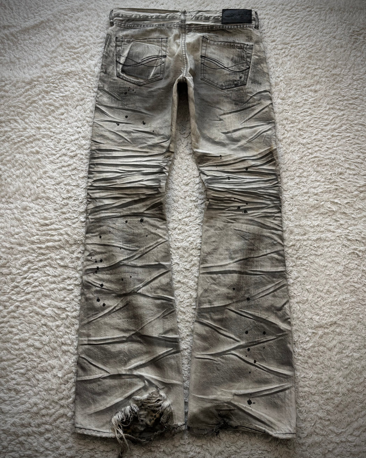 CavariA Leopard Repaired Clawmarks Bootcut Jeans