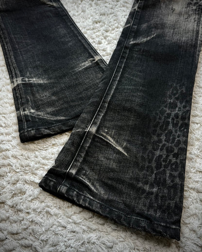 Tornado Mart Leopard Clawmarks Washed Slim Bootcut Jeans