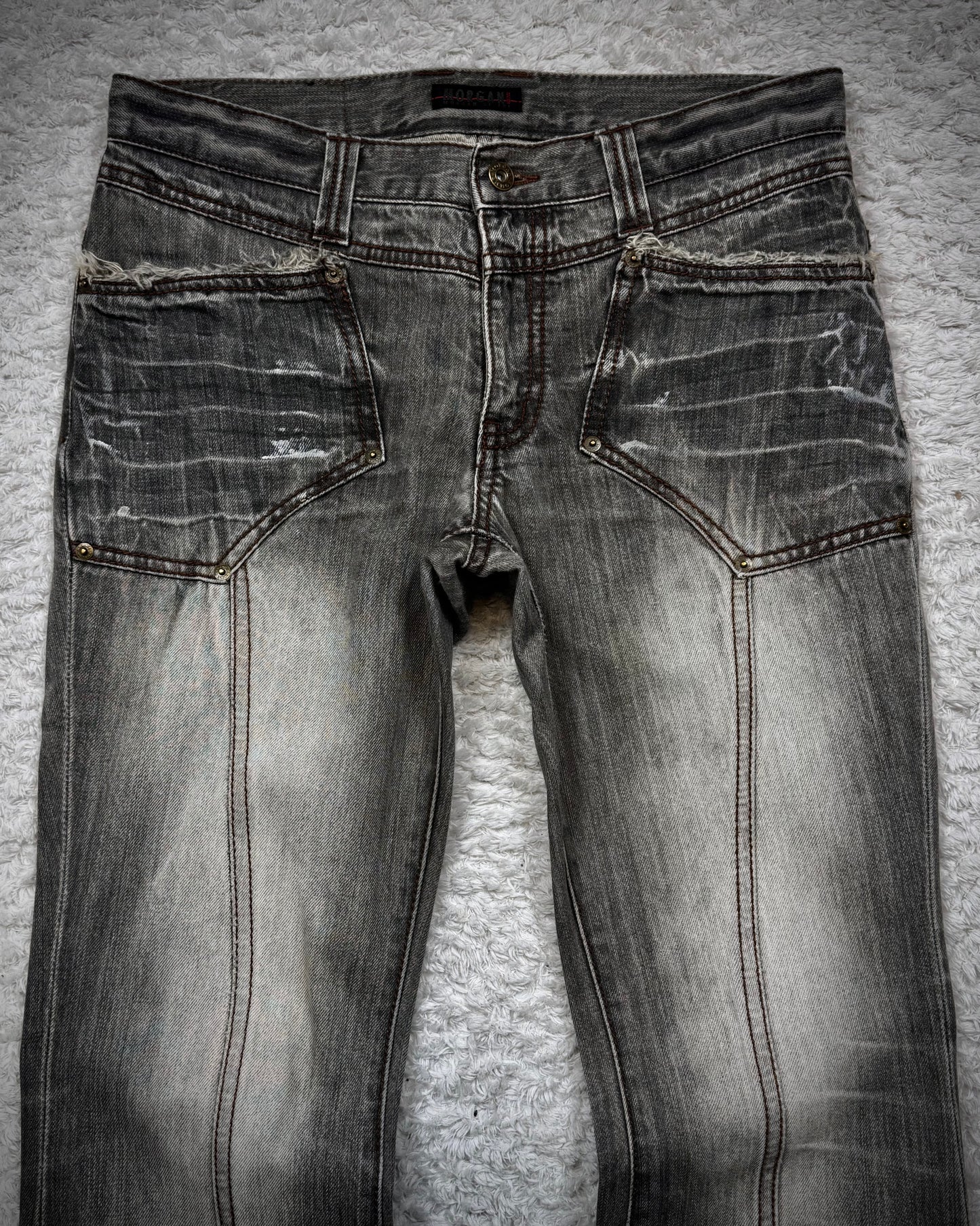 Morgan Homme Fringed Flap Pockets Flared Jeans