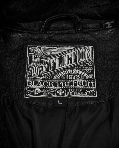 Affliction Spike Studded Metal Badge Leather Jacket