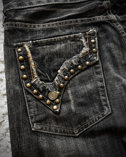 Tornado Mart Spiral Fringe Western Flared Jeans